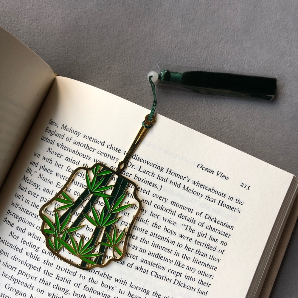 Bamboo Bookmark ~ 24K Gold Plated Green Tassel ~ Brand New!
